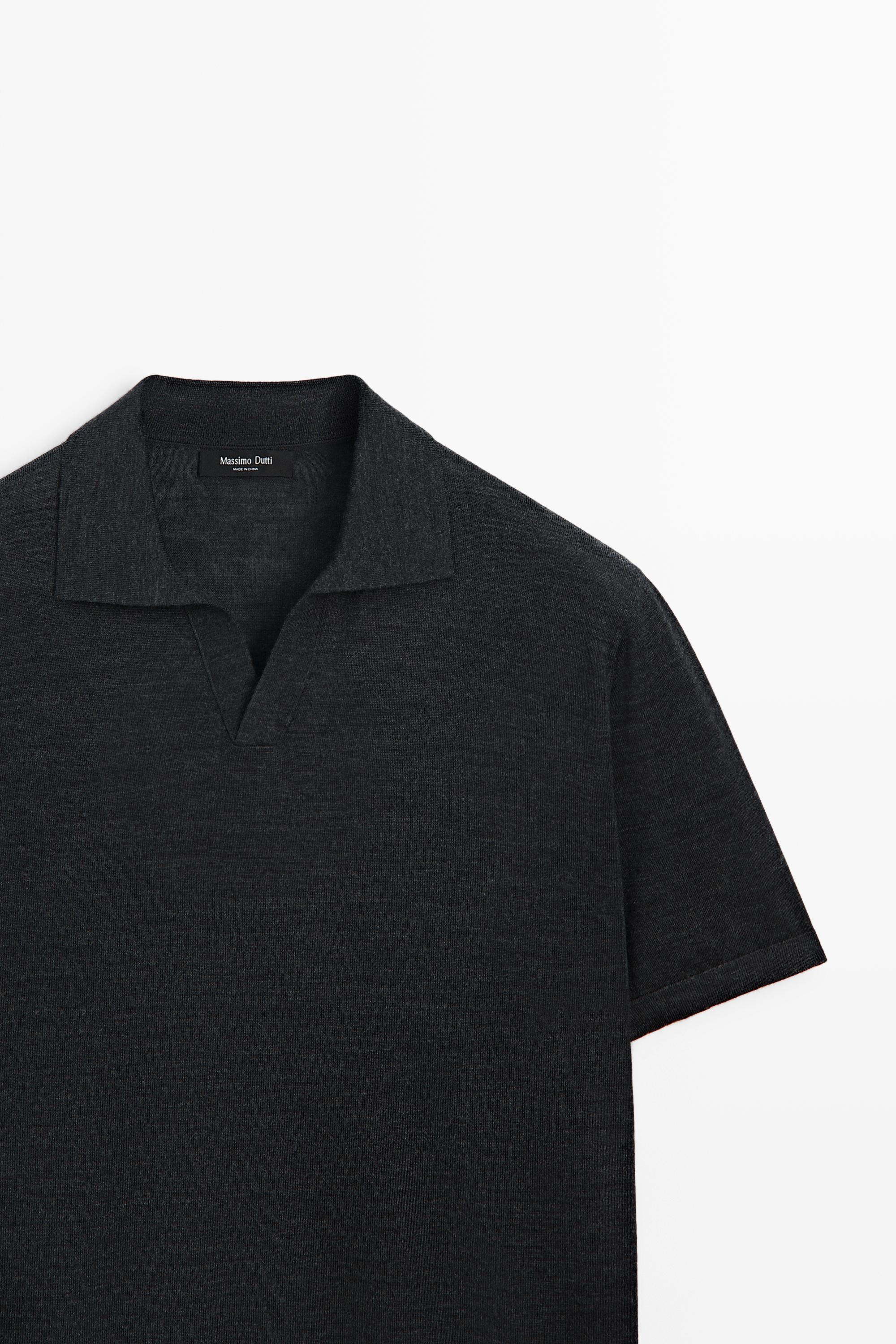 Short sleeve wool blend knit polo shirt